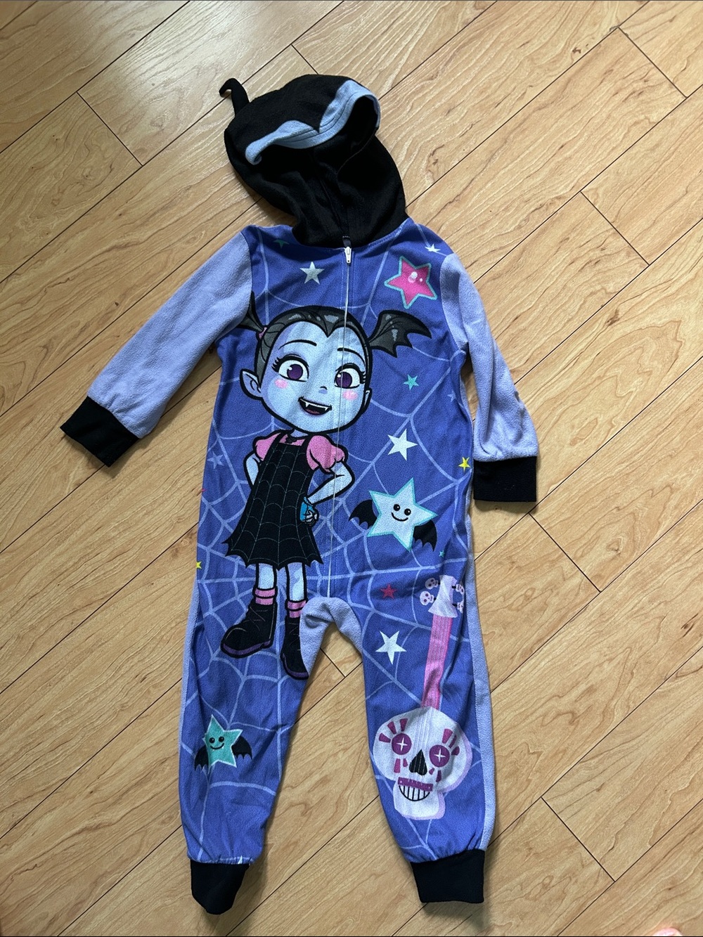 Purple Hooded Kids One-Piece Footless with Vampire Character, Size 4